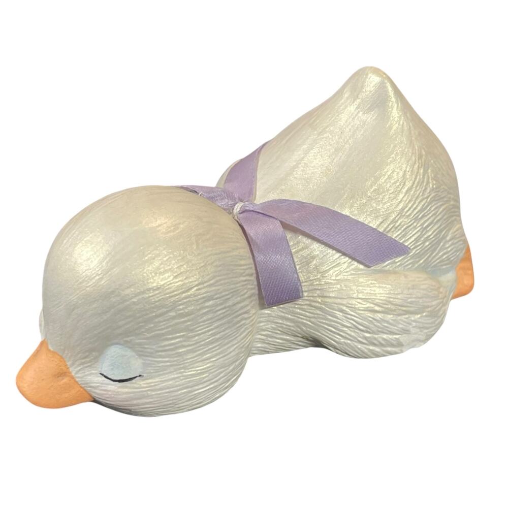 Vintage Sleeping Duck Figurine Lavender Ribbon Ceramic Bird Decor